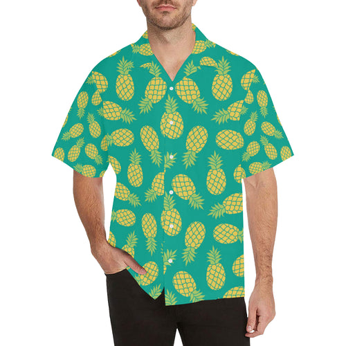 Pineapples pattern green background Men's All Over Print Hawaiian Shirt