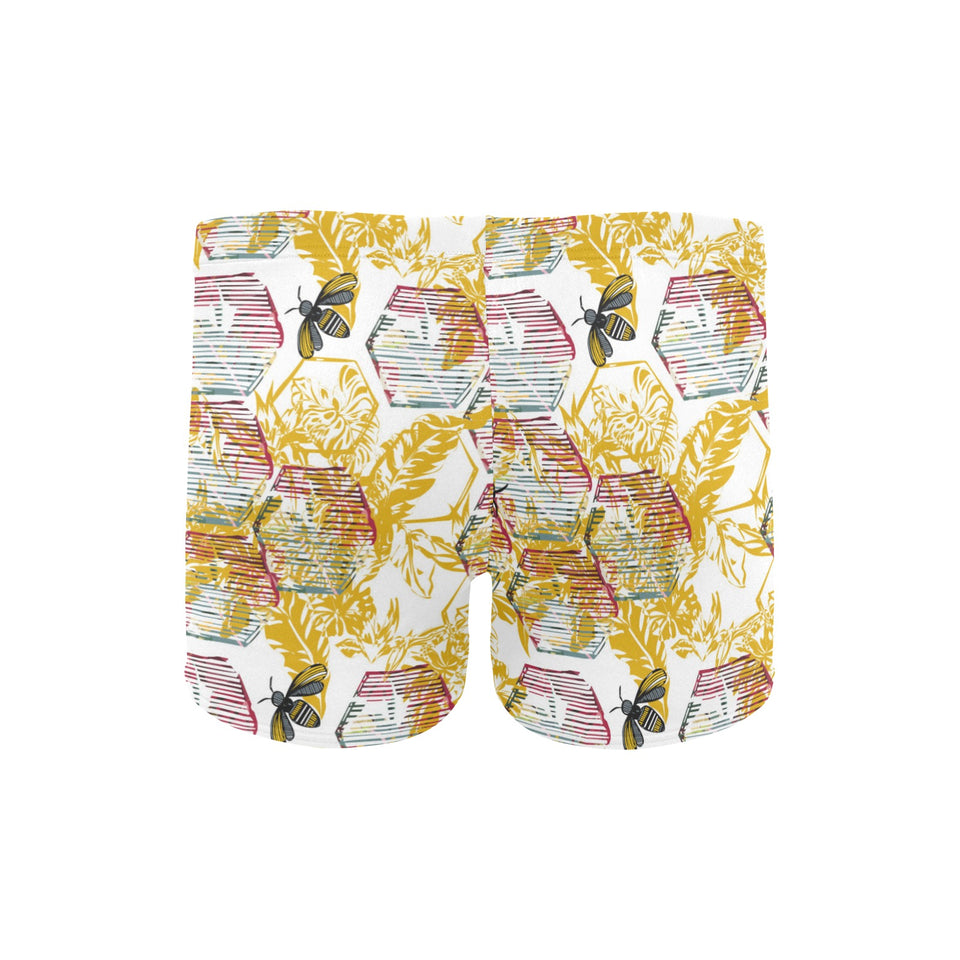 Cool Bee honeycomb leaves pattern Men's Swimming Trunks