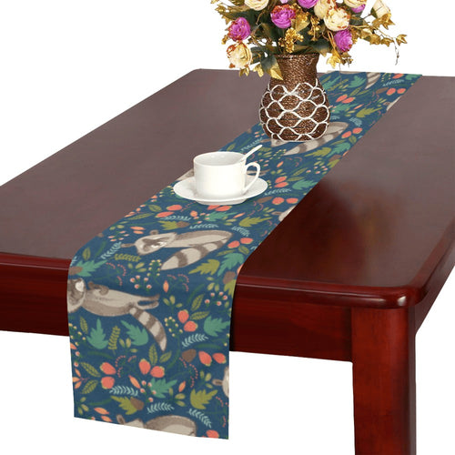 Raccoon tropical leaves pattern Table Runner