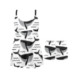 Black whale pattern Chest Sexy Pleated Two Piece Swim Dress
