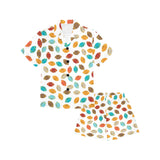 Colorful american football ball pattern Kids' Boys' Girls' V-Neck Short Pajama Set