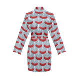 Sausage Pattern Print Design 02 Women's Long Sleeve Belted Night Robe