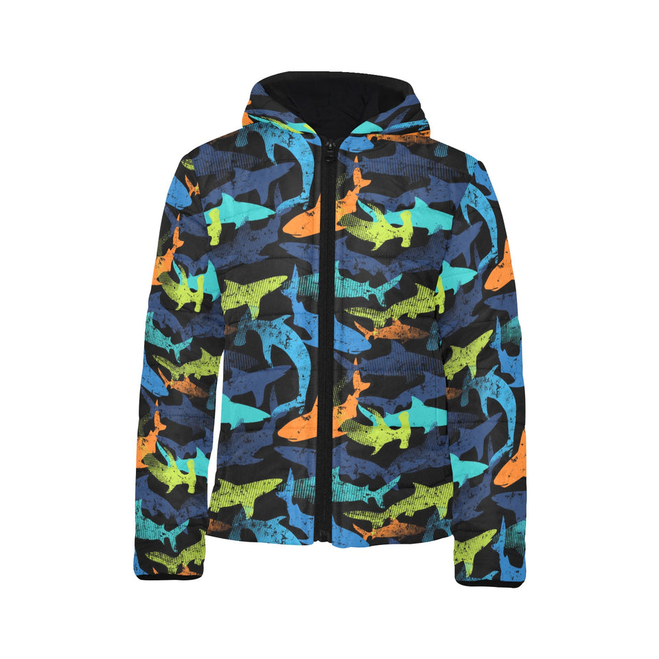 Colorful shark Kids' Boys' Girls' Padded Hooded Jacket