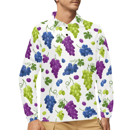 Grape pattern Men's Long Sleeve Polo Shirt