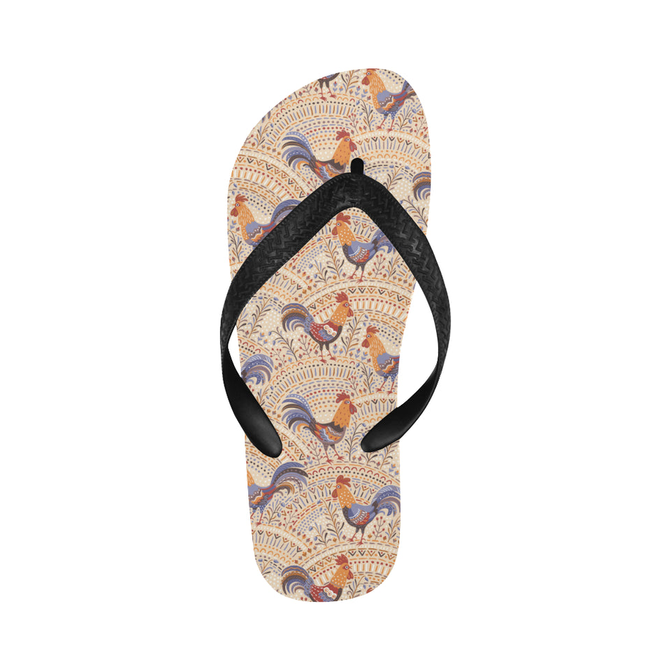 Cute rooster chicken cock floral ornament backgrou Unisex Flip Flops