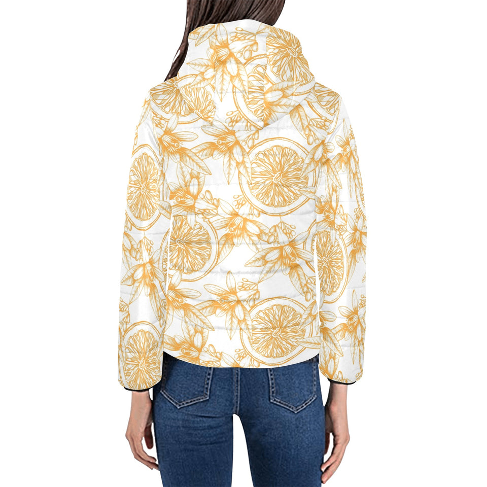 hand drawn orange fruit pattern Women's Padded Hooded Jacket