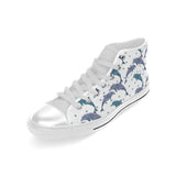 Dolphins pattern dotted background Men's High Top Canvas Shoes White