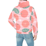 Grapefruit leaves flower pink background Men's Padded Hooded Jacket
