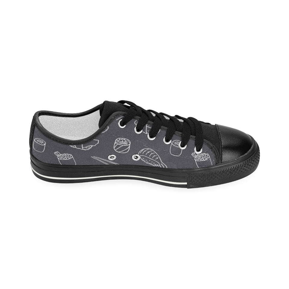sushi pattern black background Women's Low Top Canvas Shoes Black