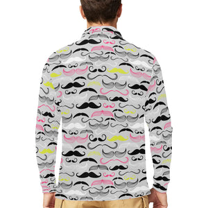 Mustache Beard Pattern Print Design 02 Men's Long Sleeve Polo Shirt
