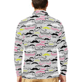 Mustache Beard Pattern Print Design 02 Men's Long Sleeve Polo Shirt