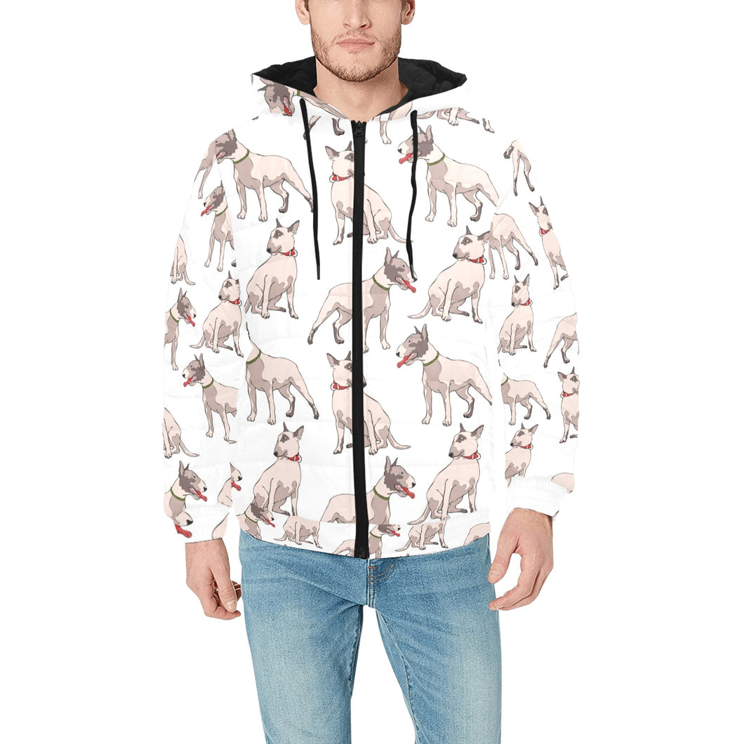 Bull Terrier Pattern Print Design 04 Men's Padded Hooded Jacket