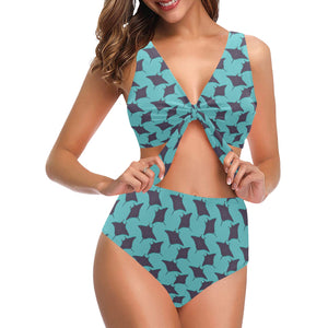 Stingray Pattern Print Design 02 Chest Bowknot High Waisted Bikini Swimsuit