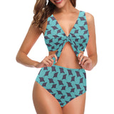 Stingray Pattern Print Design 02 Chest Bowknot High Waisted Bikini Swimsuit