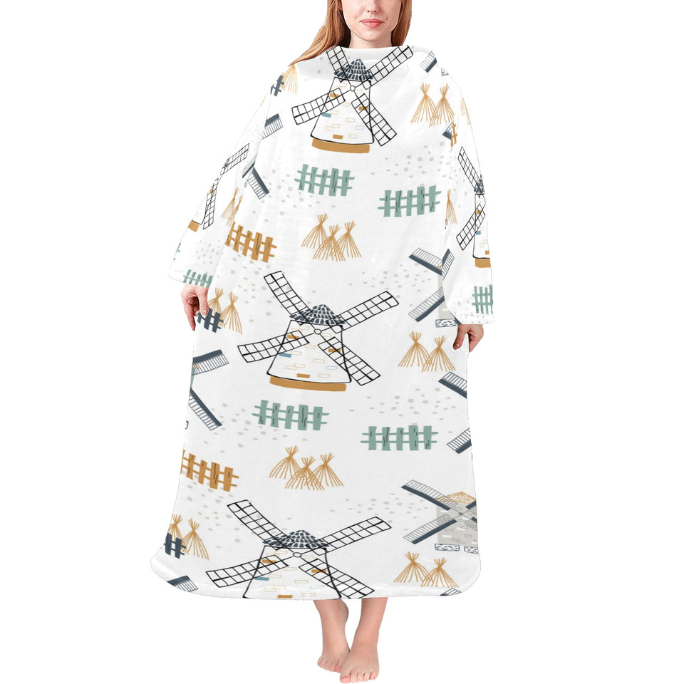 windmill pattern Blanket Robe with Sleeves