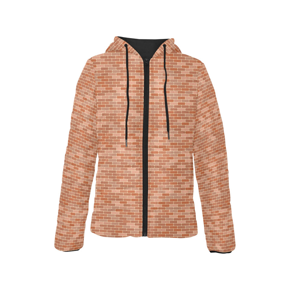 Brick Printed Pattern Print Design 02 Women's Padded Hooded Jacket