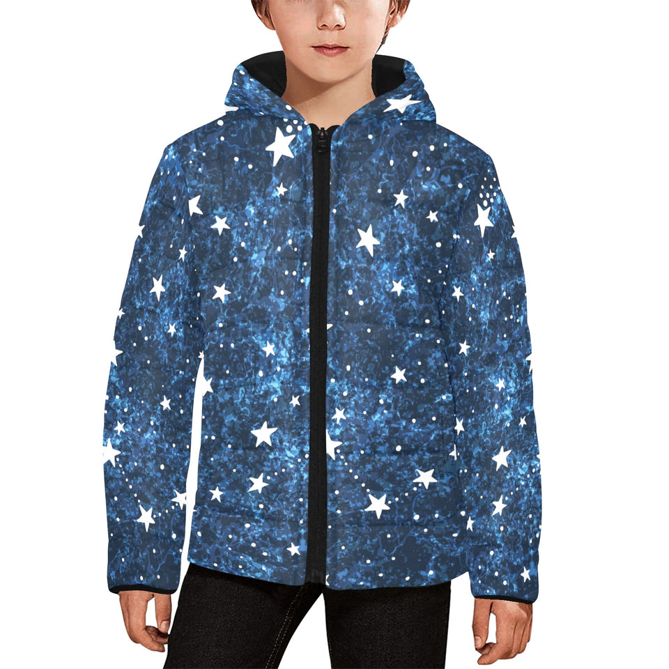 Night sky star pattern Kids' Boys' Girls' Padded Hooded Jacket