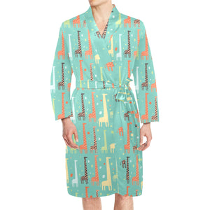 Giraffe Pattern Print Design 01 Men's Long Sleeve Belted Night Robe