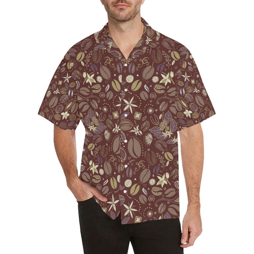 Coffee bean flower pattern Men's All Over Print Hawaiian Shirt