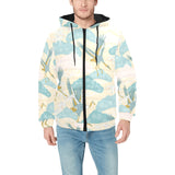 Bonsai bamboo stork japanese pattern cream theme Men's Padded Hooded Jacket