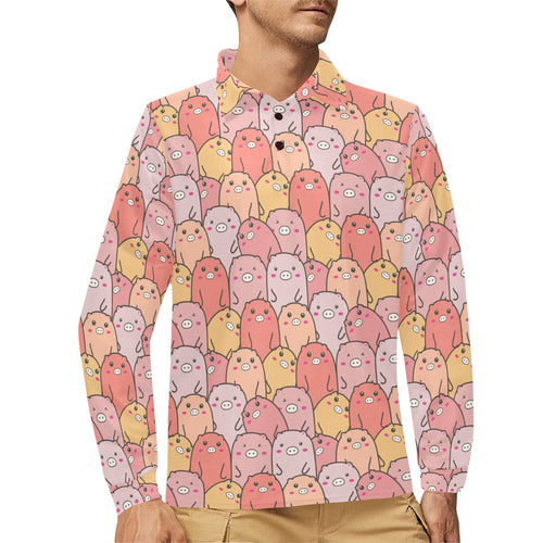Pig Pattern Print Design 04 Men's Long Sleeve Polo Shirt