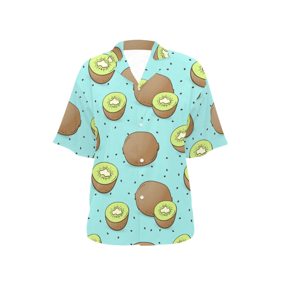 Kiwi blue background Women's All Over Print Hawaiian Shirt