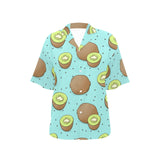 Kiwi blue background Women's All Over Print Hawaiian Shirt