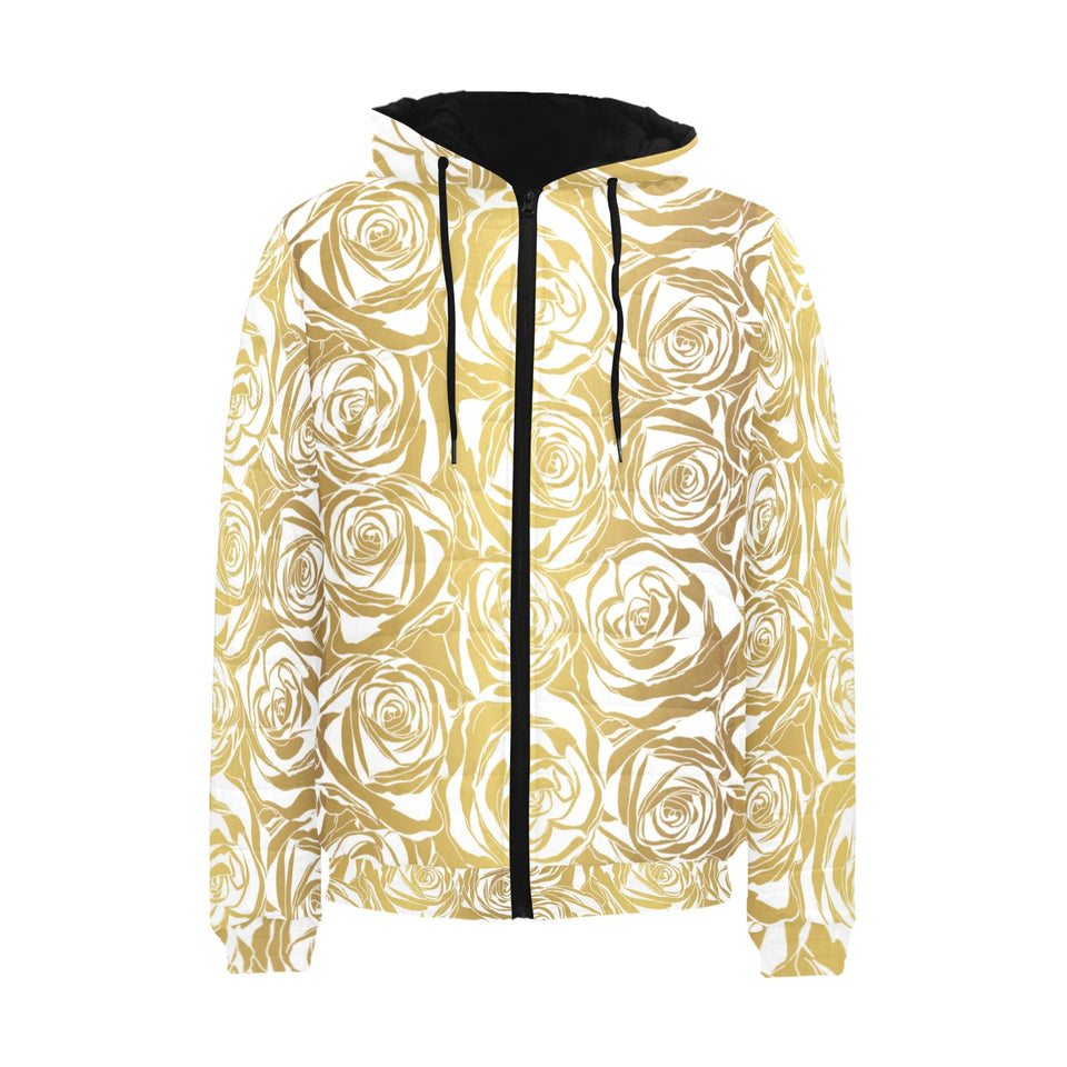 Rose Pattern Print Design 05 Men's Padded Hooded Jacket