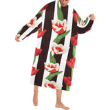 red and white tulips pattern Blanket Robe with Sleeves