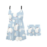 Cute polar bears Christmas decoration pattern Chest Sexy Pleated Two Piece Swim Dress