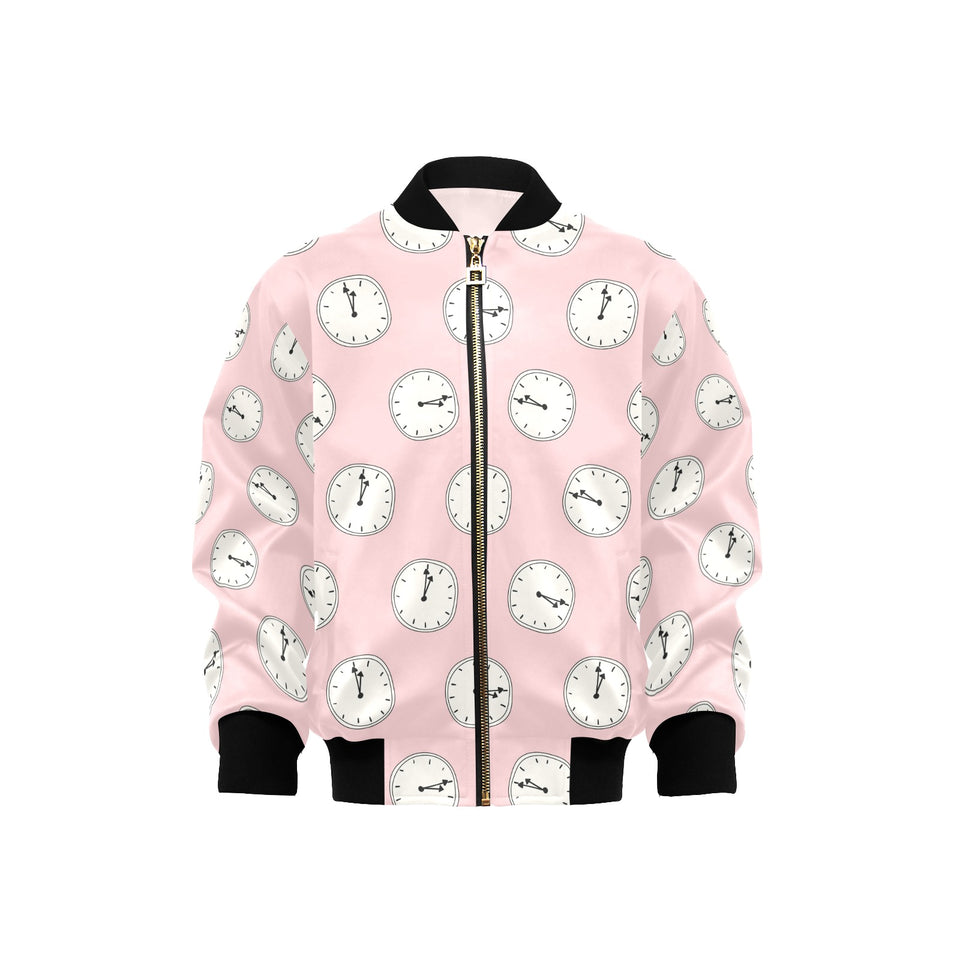Clock pattern pink blackground Kids' Boys' Girls' Bomber Jacket