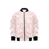 Clock pattern pink blackground Kids' Boys' Girls' Bomber Jacket