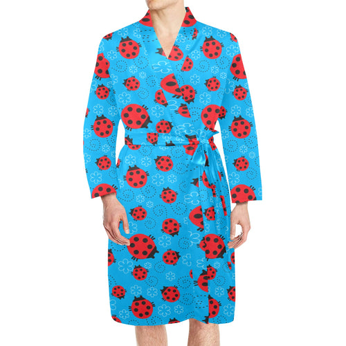 Ladybug Pattern Print Design 02 Men's Long Sleeve Belted Night Robe