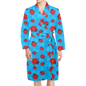 Ladybug Pattern Print Design 02 Men's Long Sleeve Belted Night Robe