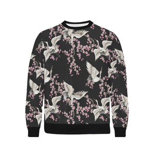 Japanese crane pink sakura pattern Men's Crew Neck Sweatshirt