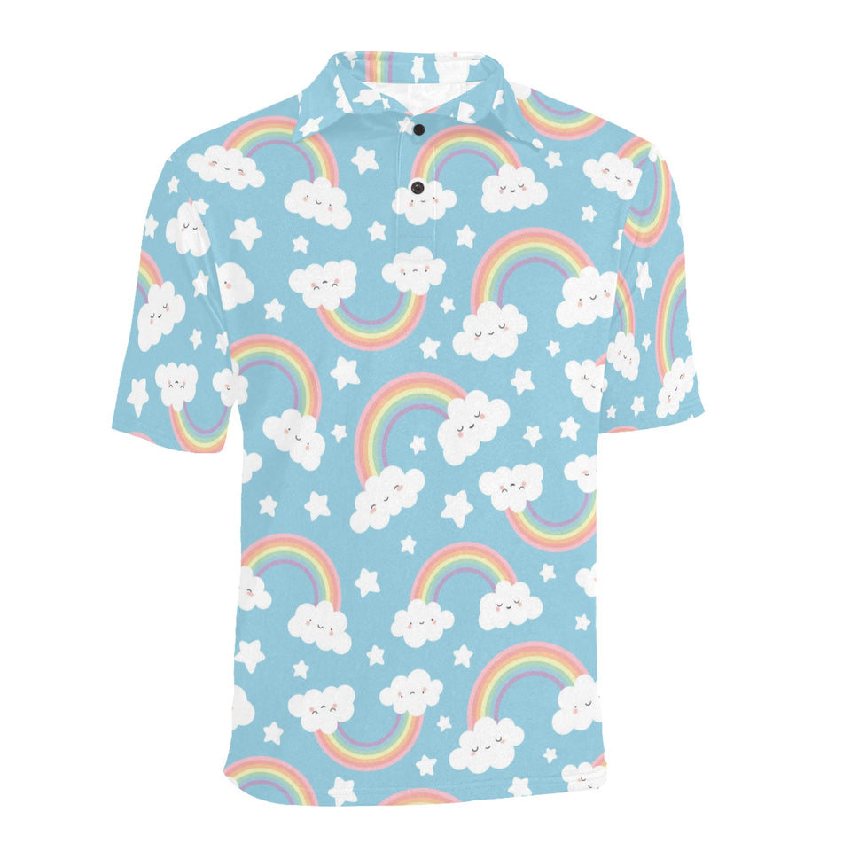 Cute rainbow clound star pattern blue background Men's All Over Print Polo Shirt