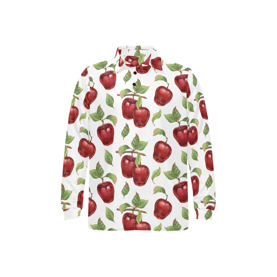 Red apples pattern Men's Long Sleeve Polo Shirt