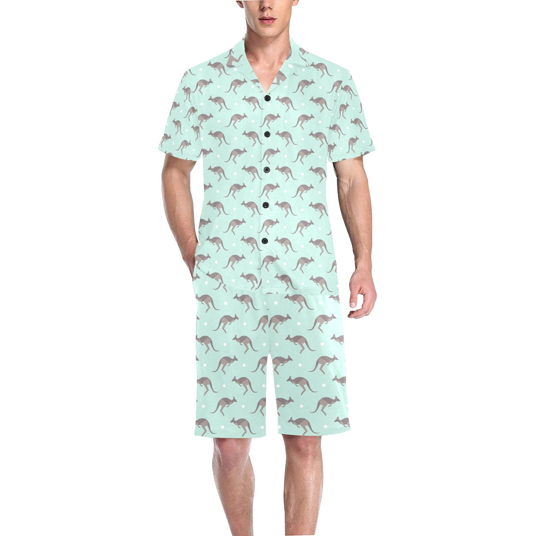 Kangaroo pattern background Men's V-Neck Short Pajama Set