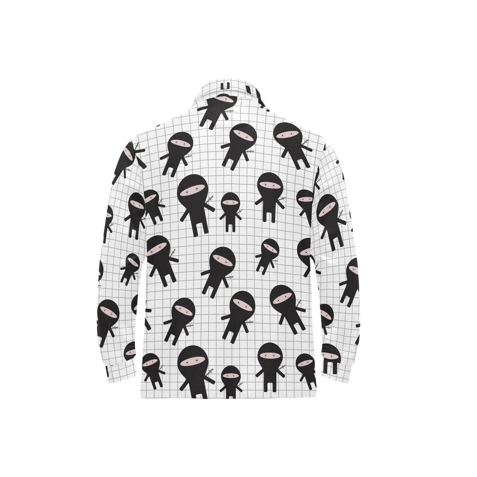 Ninja pattern plaid background Men's Long Sleeve Polo Shirt