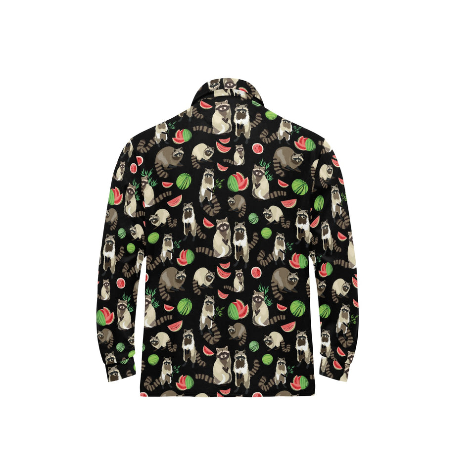 Raccoon watermelon pattern Men's Long Sleeve Polo Shirt