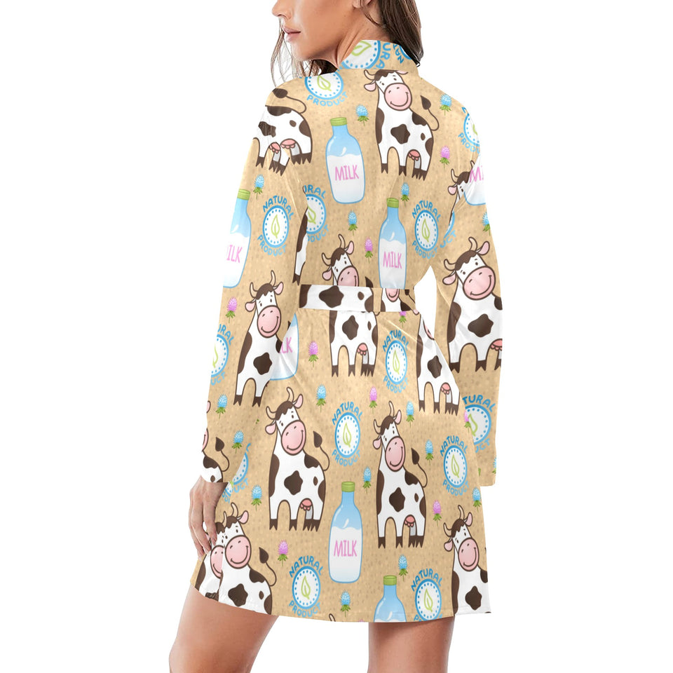Cow bottle of milk pattern Women's Long Sleeve Belted Night Robe