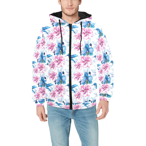 Hummingbird Pattern Print Design 02 Men's Padded Hooded Jacket