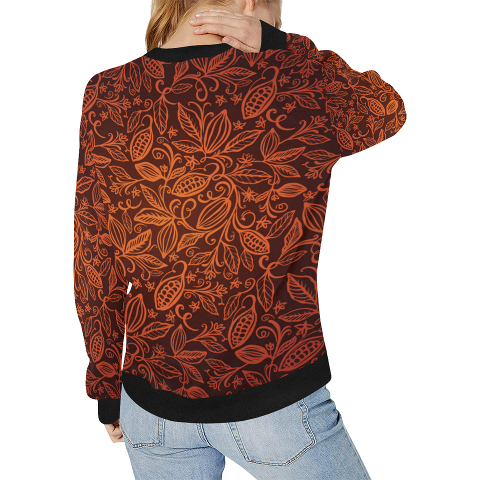 cacao beans tribal polynesian pattern Women's Crew Neck Sweatshirt