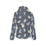 Cute sloth astronaut star planet rocket pattern Women's Padded Hooded Jacket