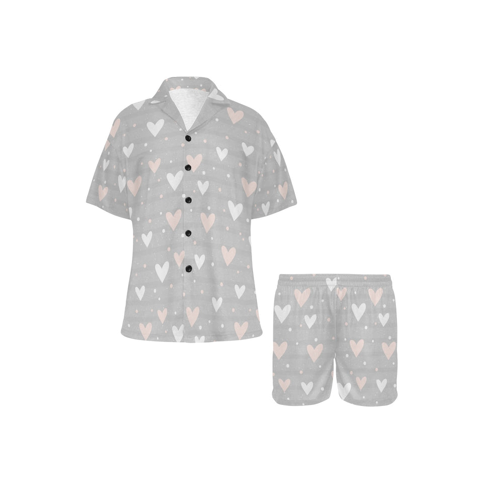 Heart pattern gray background Women's V-Neck Short Pajama Set