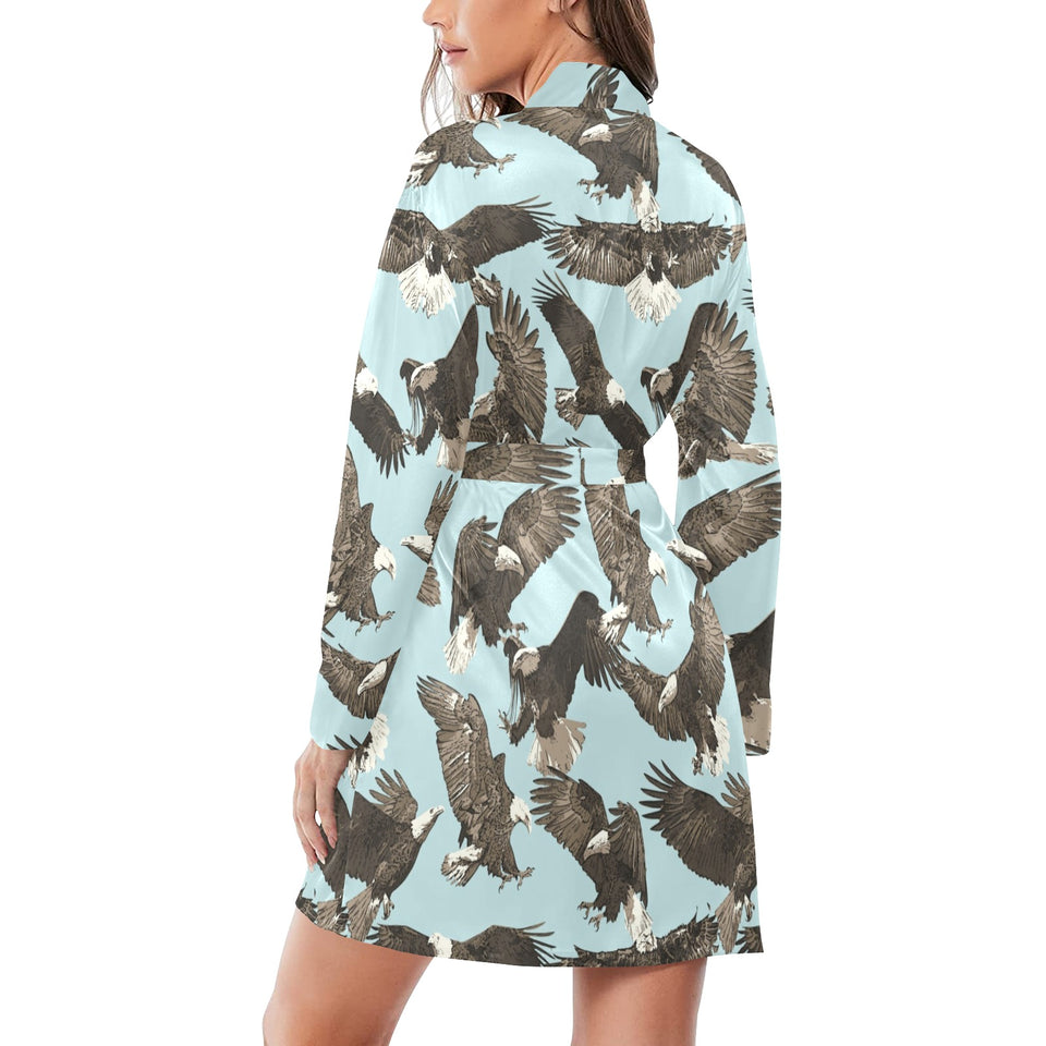 Eagle Pattern Print Design 01 Women's Long Sleeve Belted Night Robe