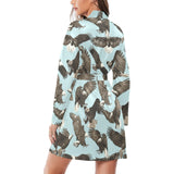 Eagle Pattern Print Design 01 Women's Long Sleeve Belted Night Robe