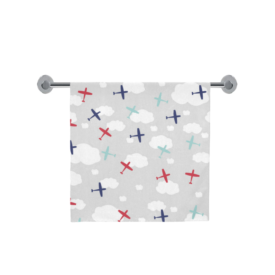 Airplane cloud grey background Bath Towel
