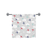 Airplane cloud grey background Bath Towel