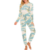 Bonsai bamboo stork japanese pattern cream theme Women's All Over Print Pajama Set